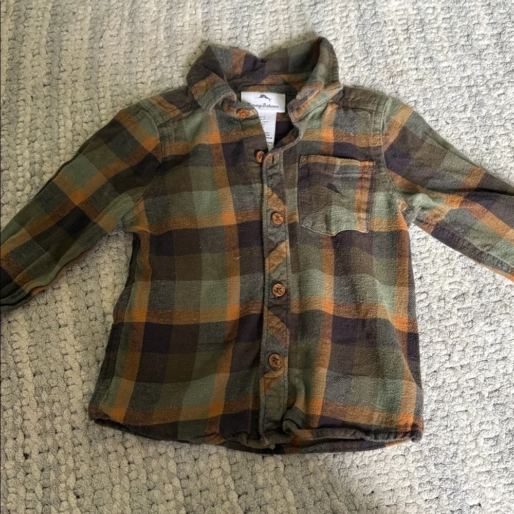 Tommy Bahama Green Navy and Brown Plaid Button-Up Shirt and Matching Pants - Picture 5 of 9